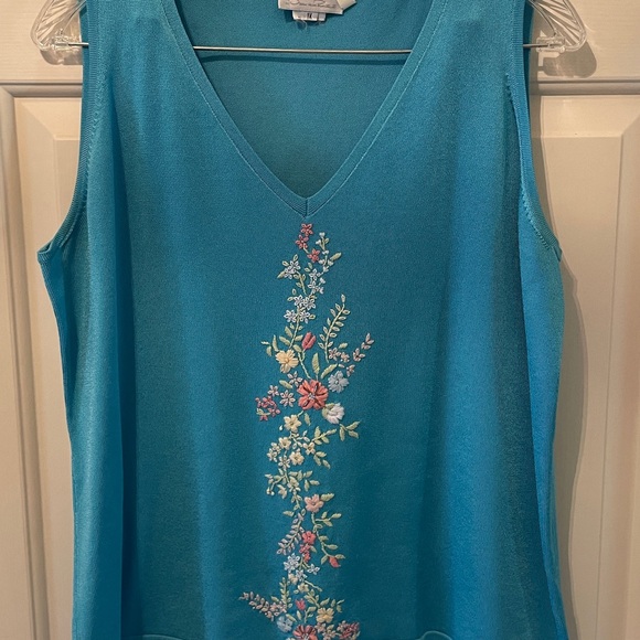 Floral Embroidered Blue Women's Top Oscar De La Renta 1X - Picture 1 of 8
